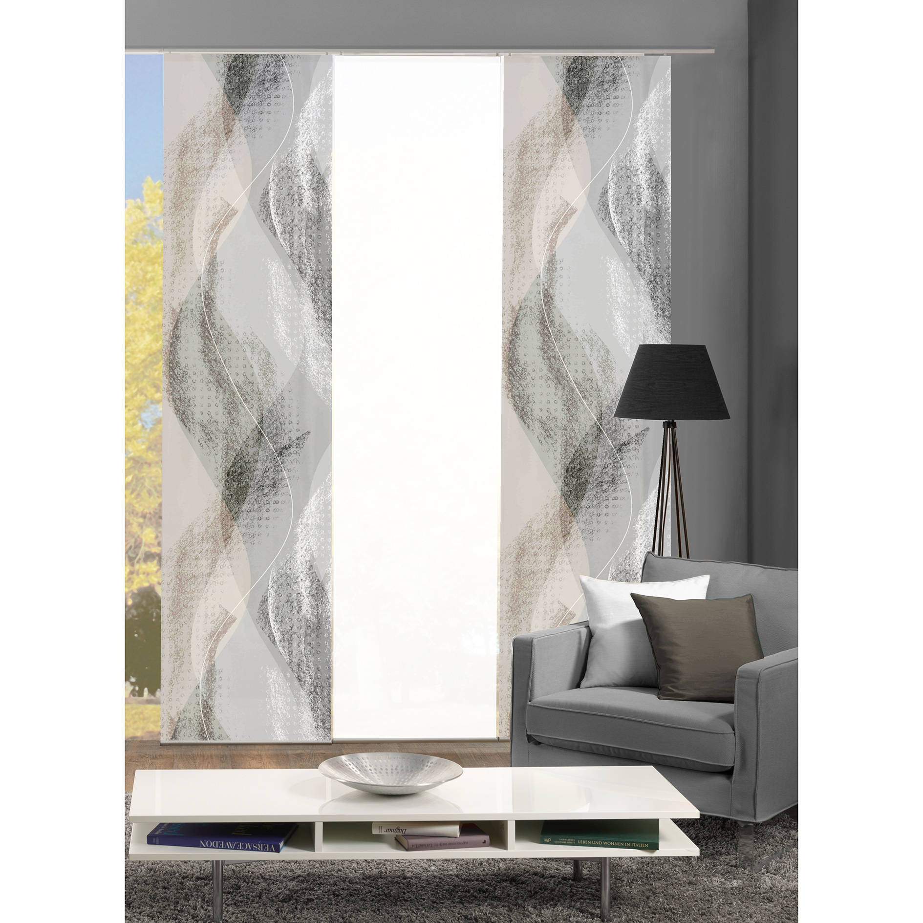 3-teiliges Schiebevorhang-Set TORRE - stein-weiß - je 60x245 cm