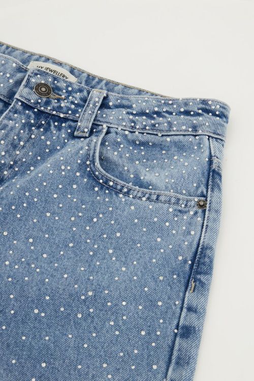 Blauwe wide leg jeans with strass