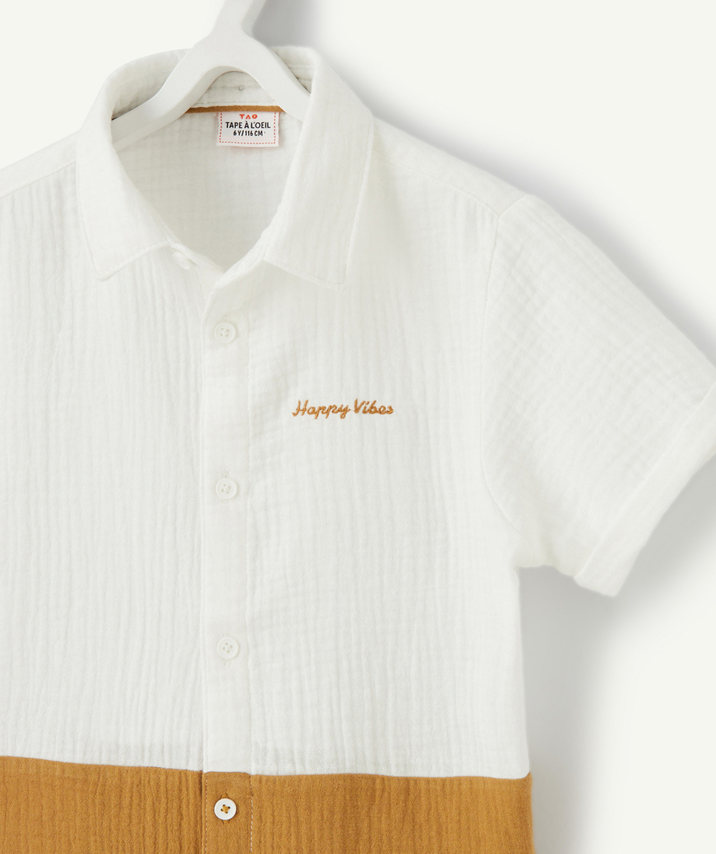 LA CHEMISE BLANCHE ET CAMEL EN COTON AVEC MESSAGE