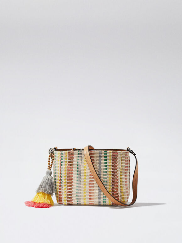 Bolsa com efeito palha e pingente - Coral