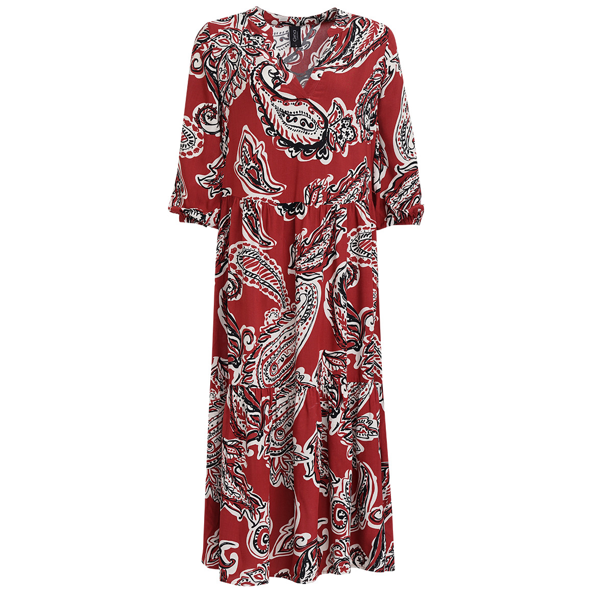 Gina Collection Damen Midikleid mit Allover-Motiv dunkelrot