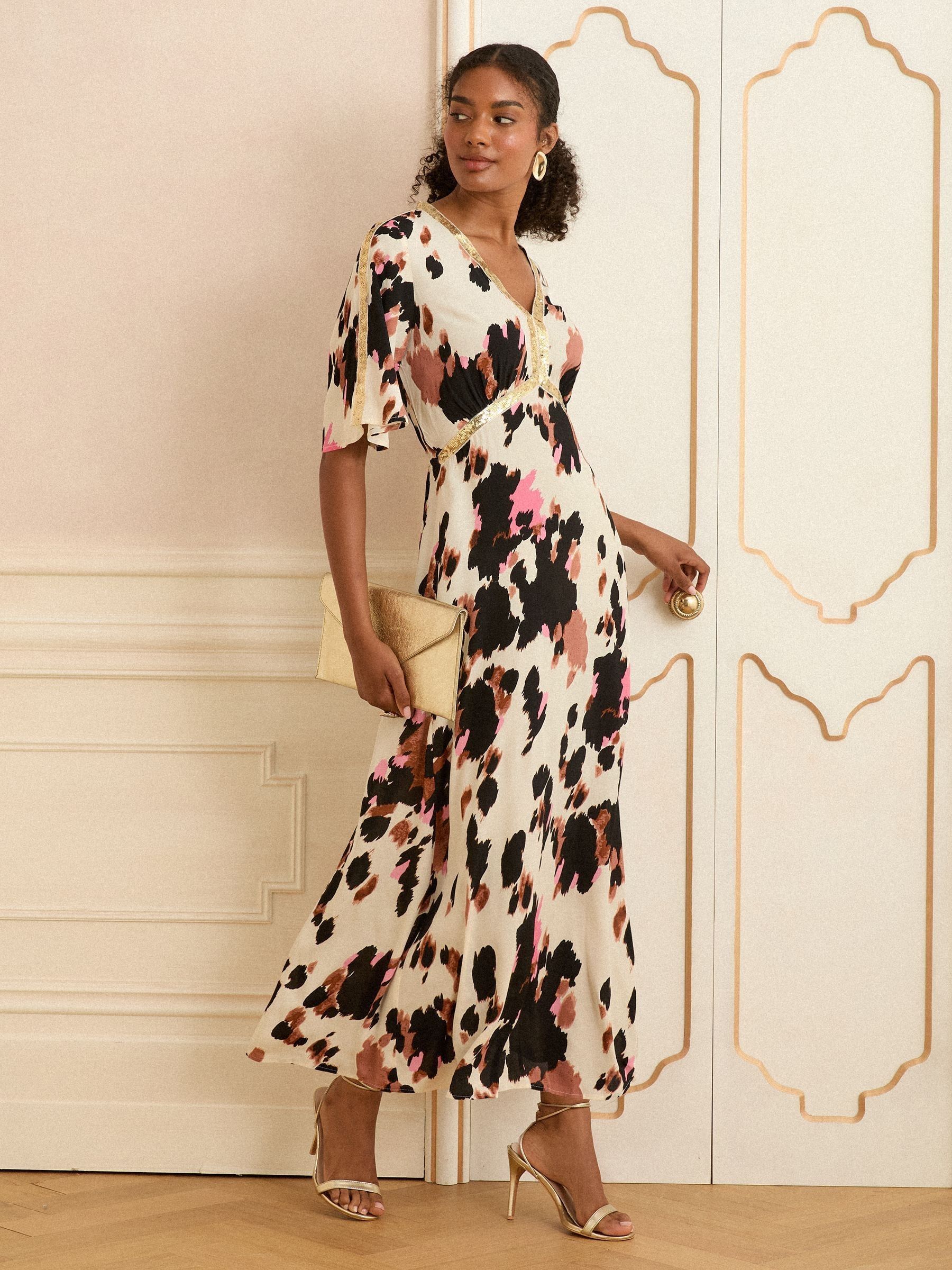 Neutraal - Love & Roses midi-jurk met pailletten en engelmouwen