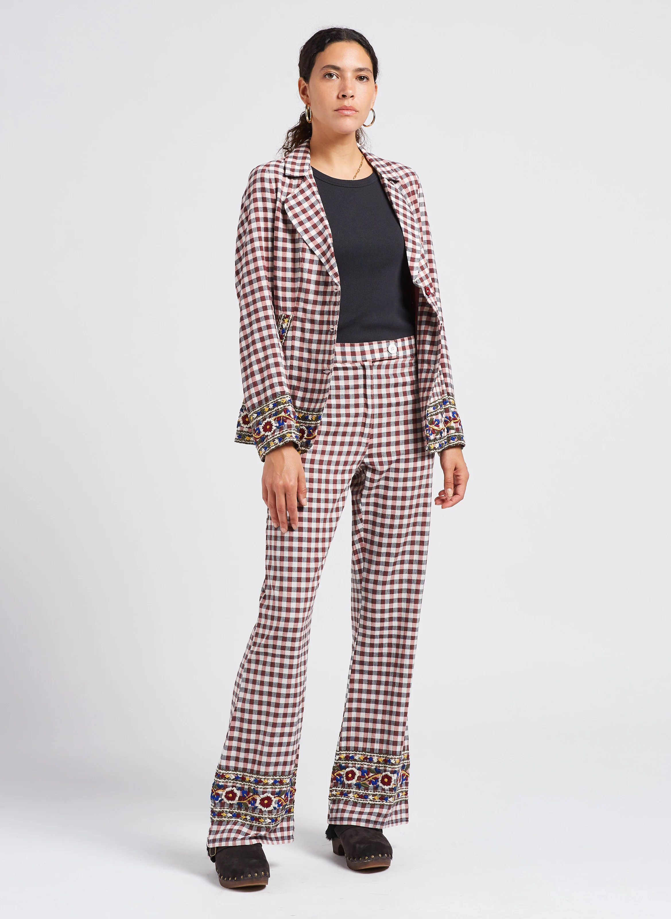 BERNADETTE - Veste de tailleur à carreaux en coton | Marron