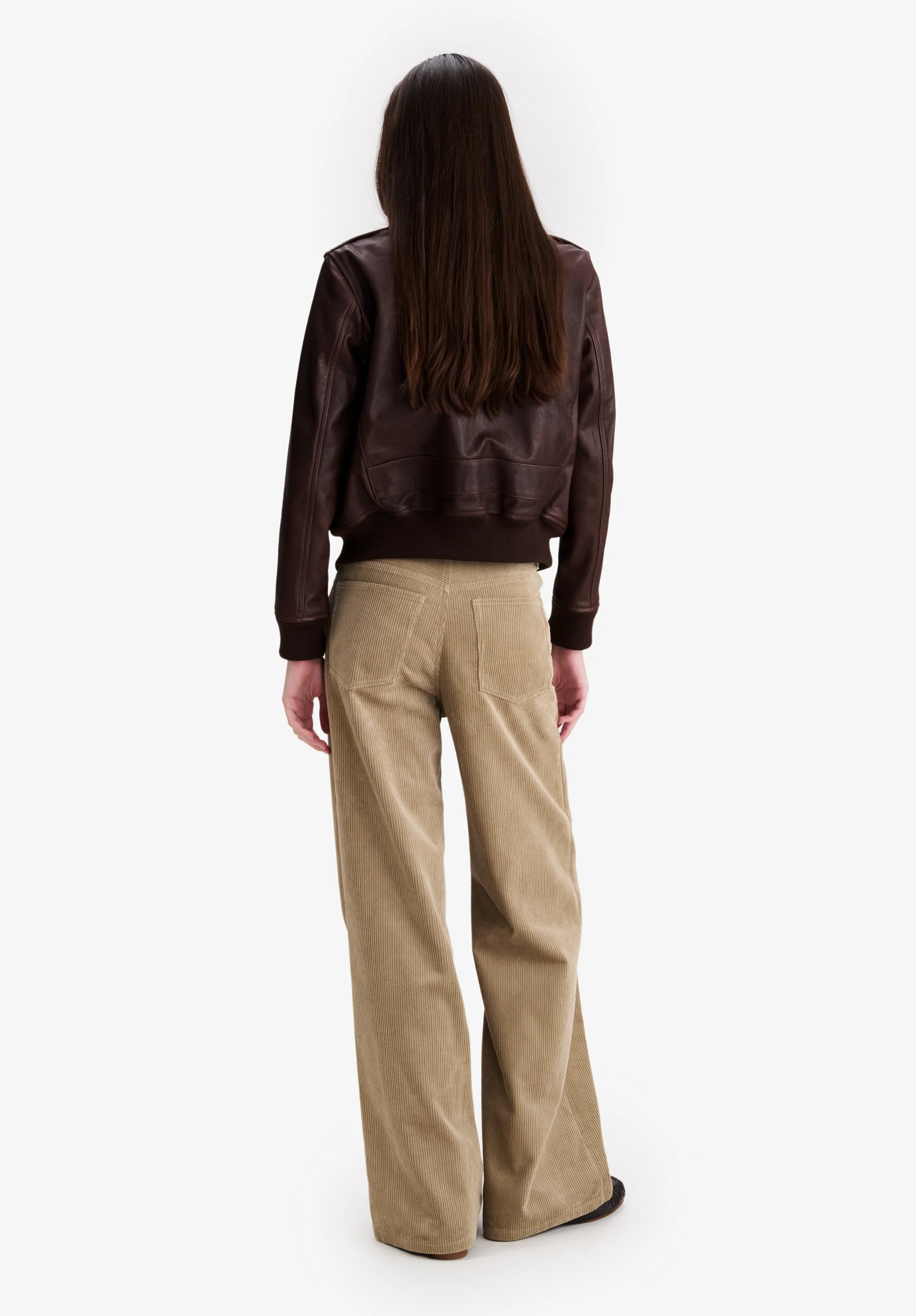 Blouson court en cuir marron - Marron