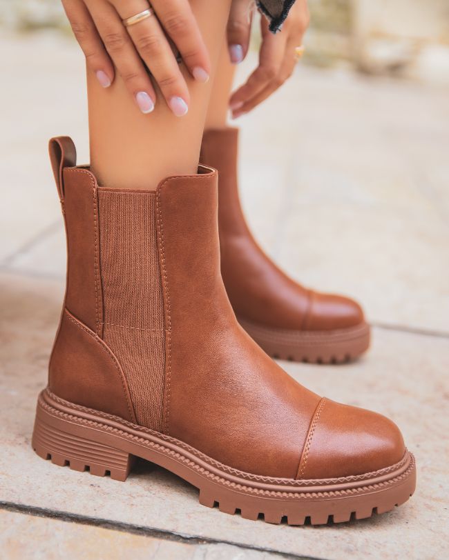 Bottines femme camel semelle crantée - Liora