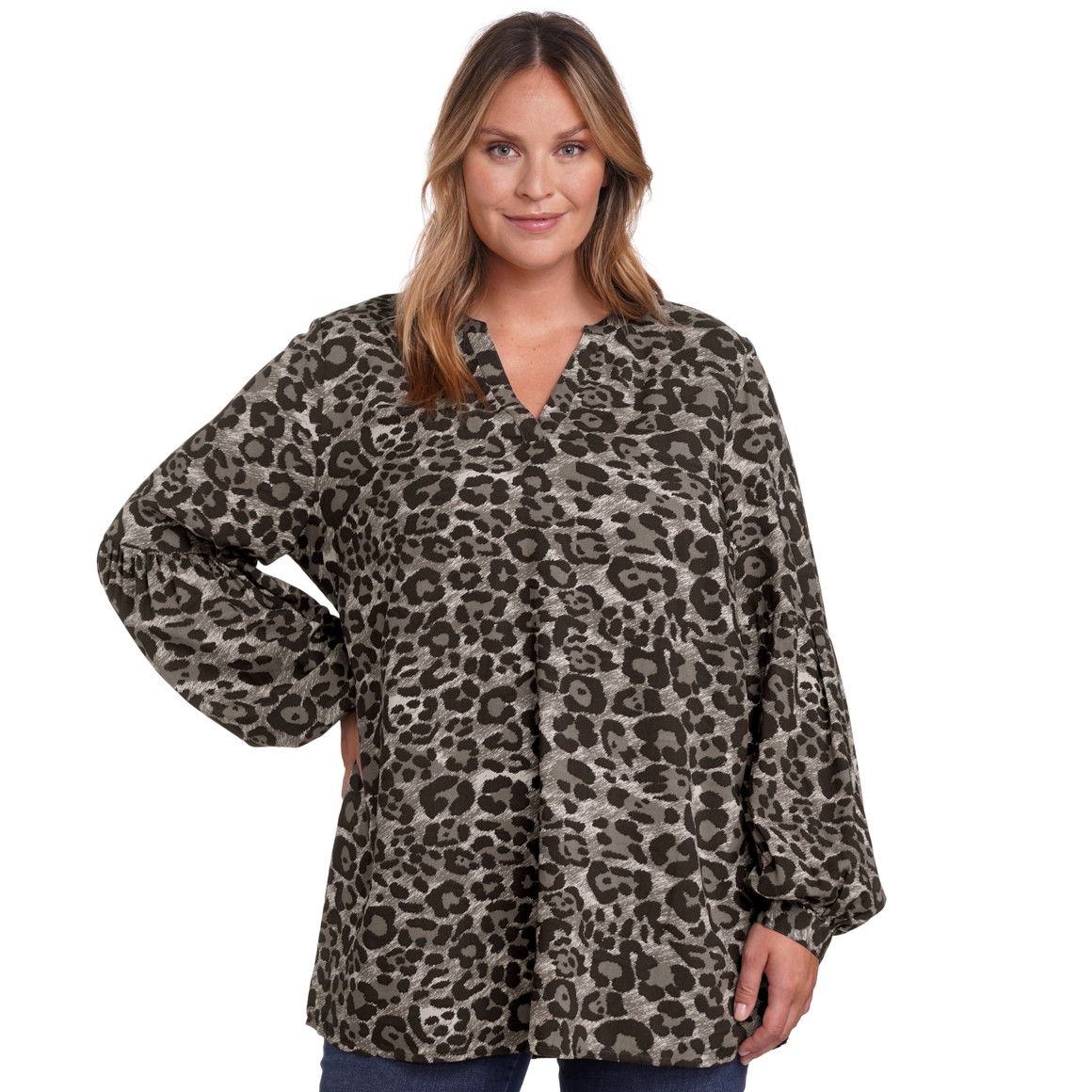 Gina Benotti Damen Bluse im Leoparden-Look grau / schwarz