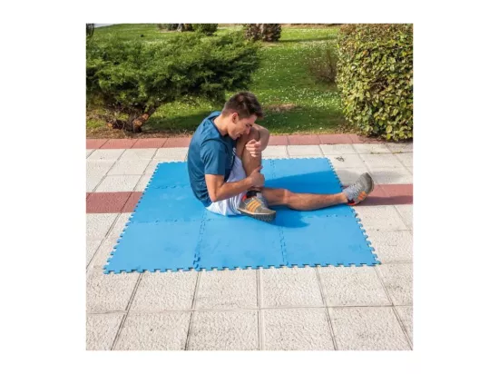 Lot de 9 Dalles de protection de sol en mousse bleu 50 x 50 cm ép 4 mm (tapis de sol pour piscine hors sol ou spa gonflable