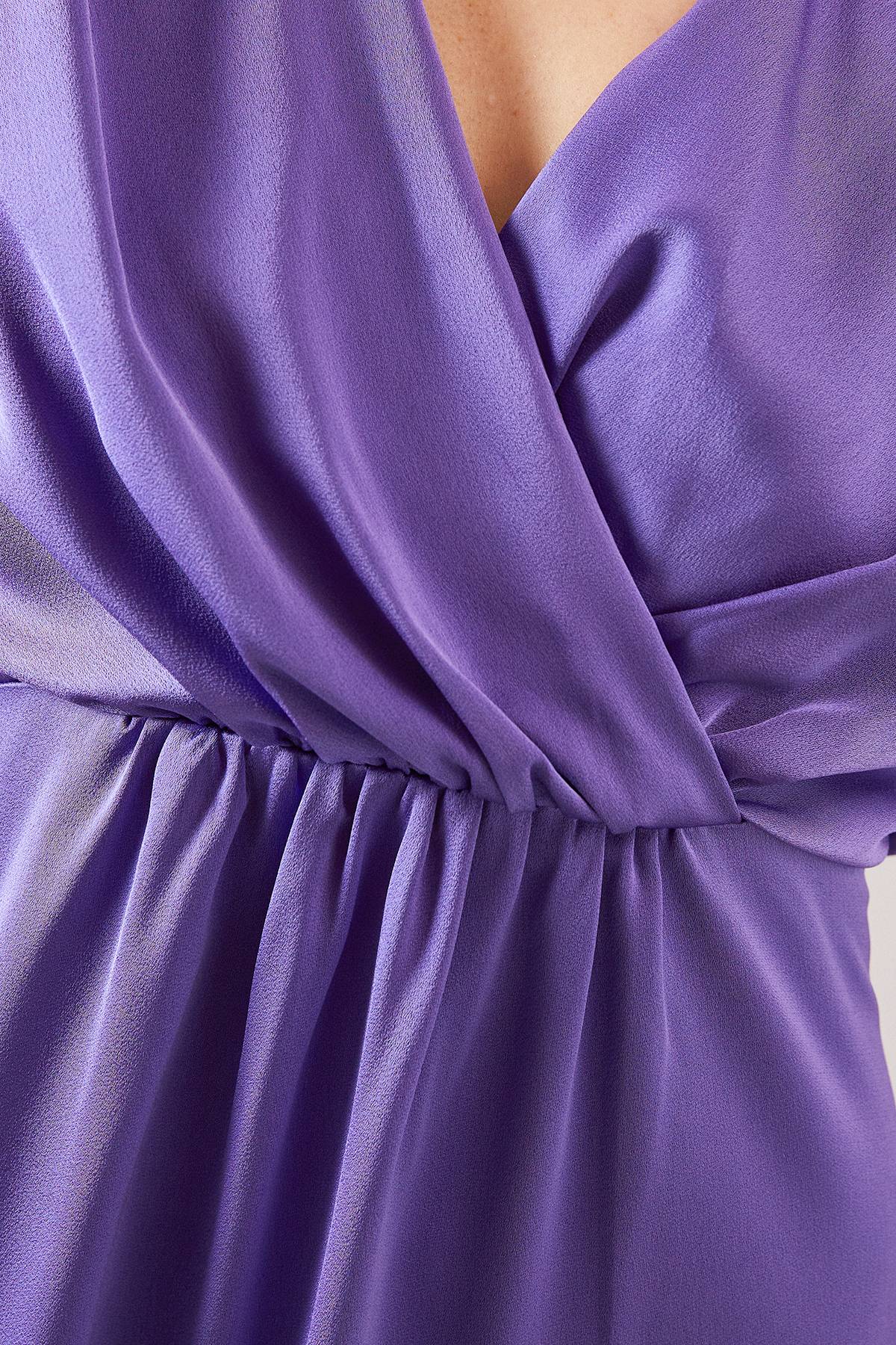 Wallis Robe Portefeuille en Satin à Taille Froncée