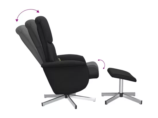 Fauteuil de massage inclinable avec repose-pied noir tissu