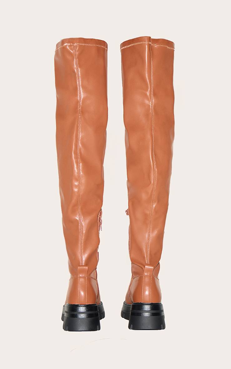 Marron Bottes Cuissardes À Semelle Épaisse Arquée En Synthétiquecuir Coupe Large