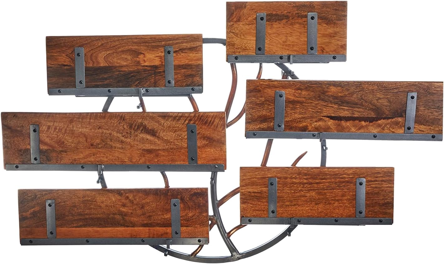 Kobolo Wandregal Eden 115x18x81 cm, Regal aus Mangoholz & und rundem Metallring im Baumdesign, 6 Ablagen, dekoratives Unikat für Wohnzimmer, Flur & Büro, modern, rustikal & naturinspiriert