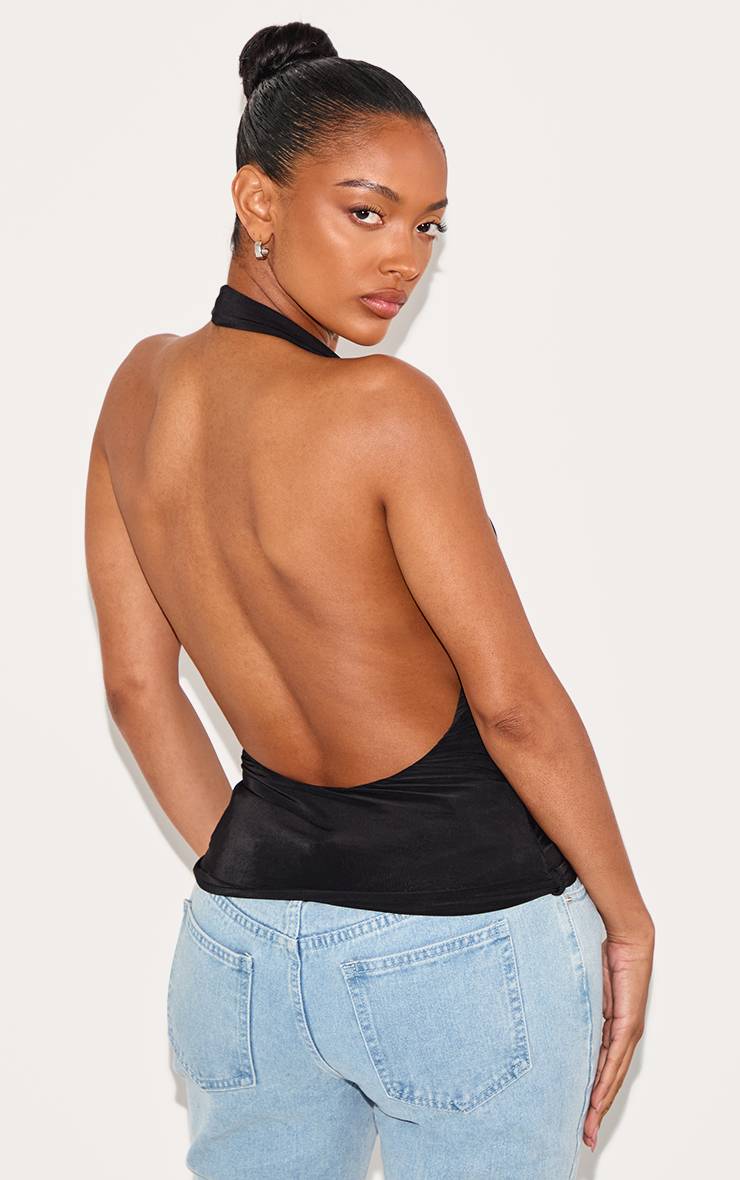 Noir Top Long Dos Nu À Col Bénitier Et Encolure Licou Shape