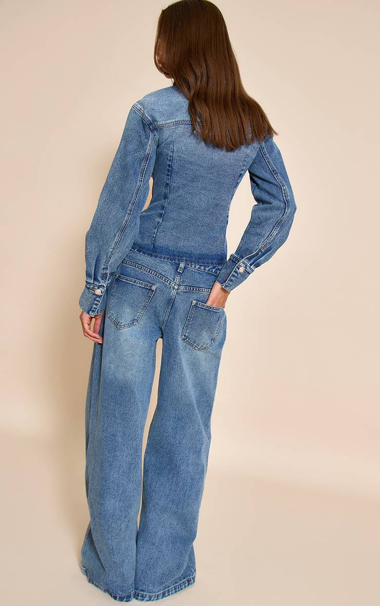 Mid Blue Wash Jean Large Taille Mi-haute