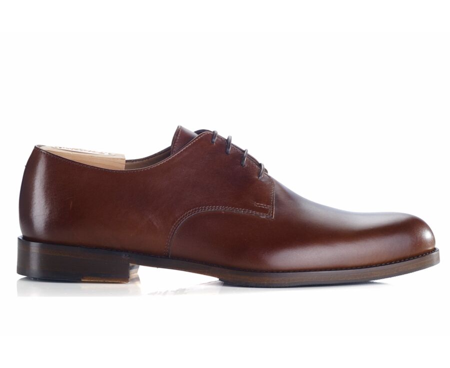 Derbies homme Châtaigne patiné semelle cuir avec patin - DOVER PATIN