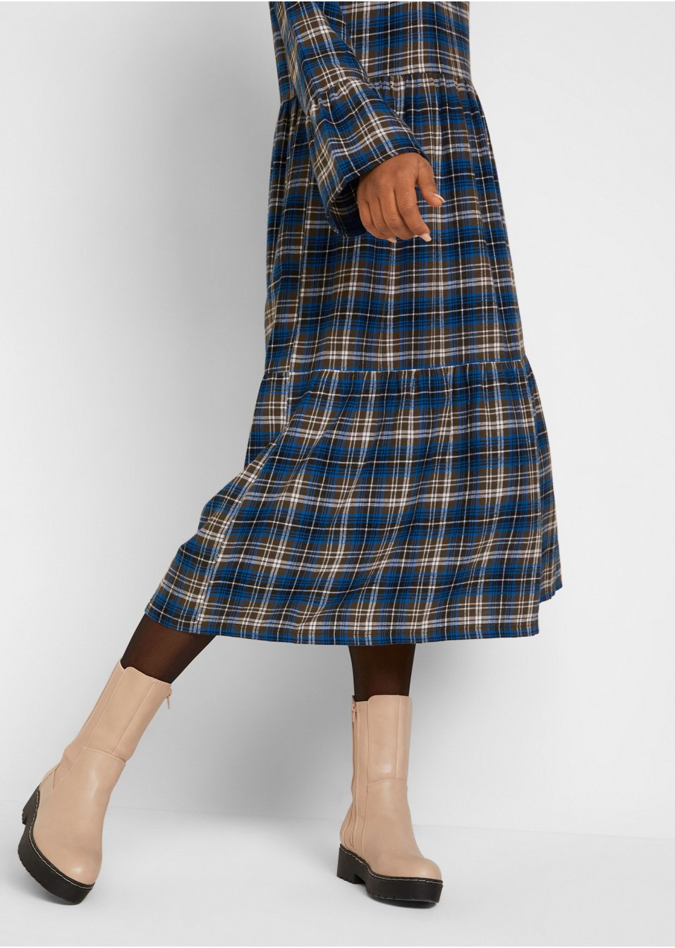 Robe midi évasée en flanelle avec volants