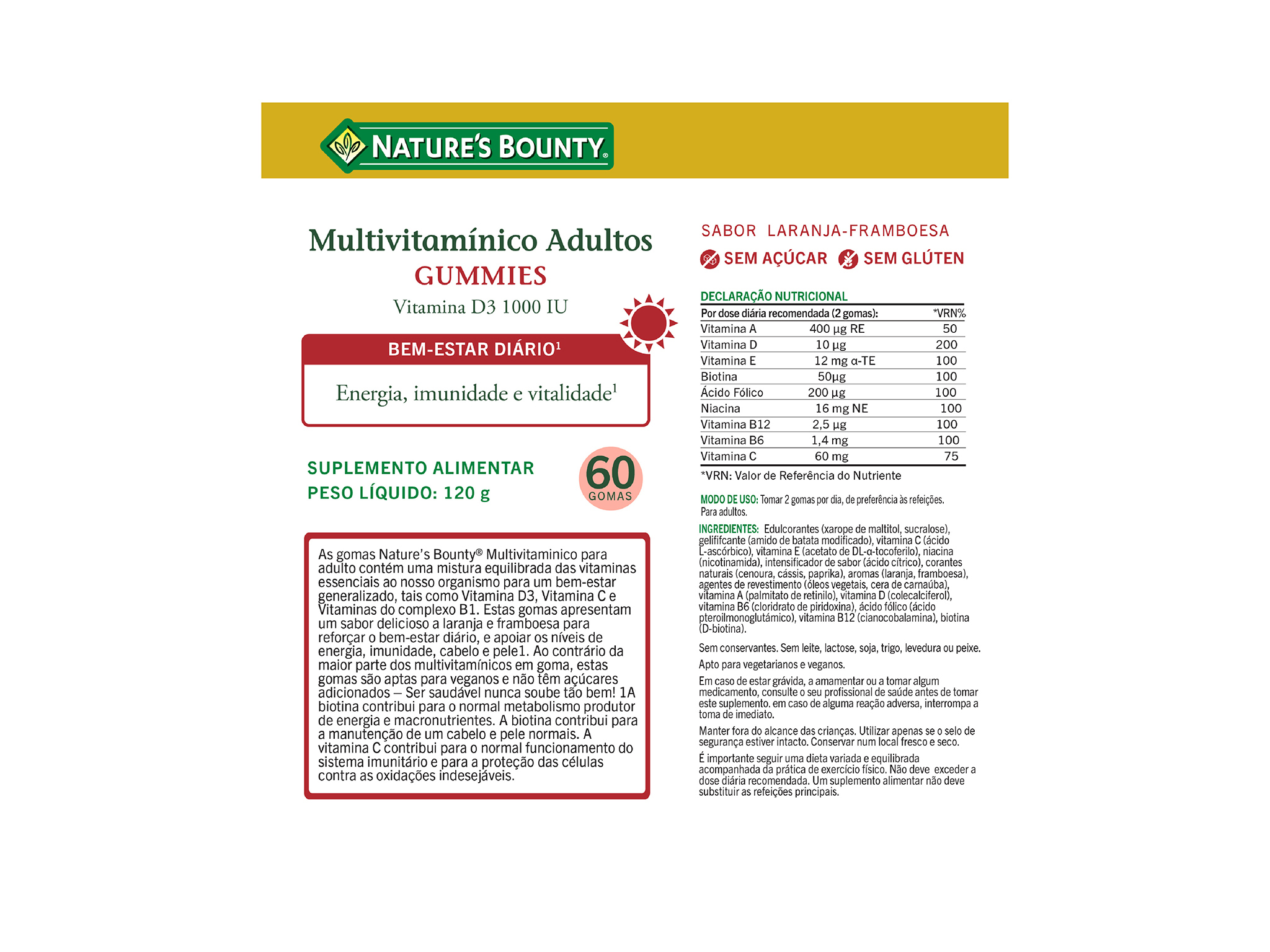 SUPLEMENTO NATURE?S BOUNTY MULTIVIT. VIT.C&D 60 GOMAS