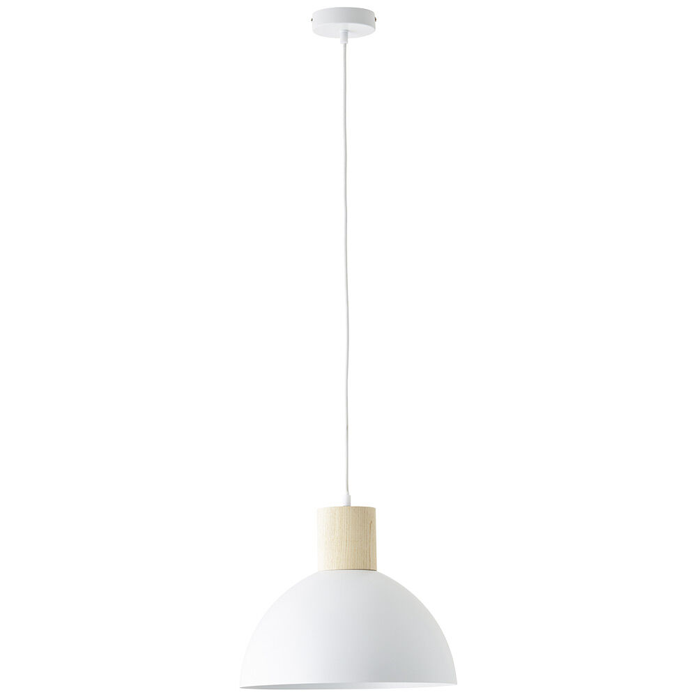 Luminaire à suspension filaire métal blanc collerette bois Daintree Brilliant
