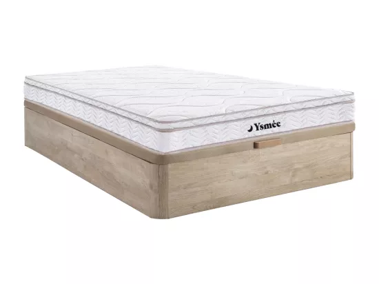Ensemble 140 x 190 cm sommier coffre naturel clair + matelas ressorts 3 zones et mémoire de forme ép.20cm - WOLKENTANZ de YSMÉE