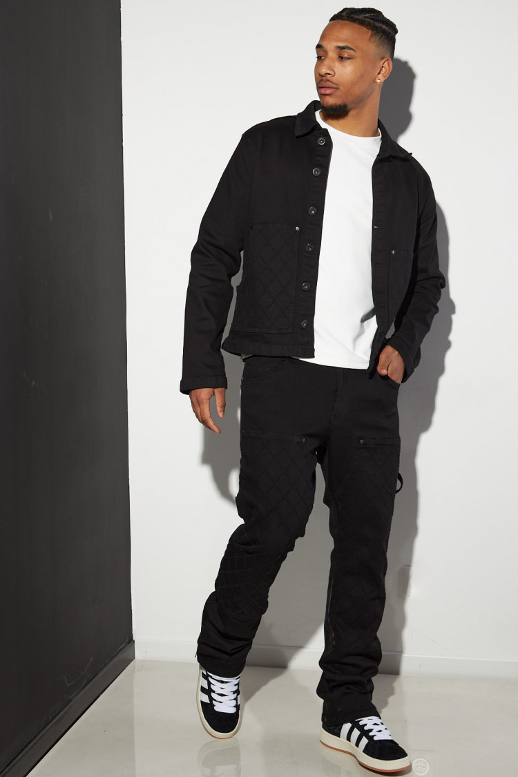 Ensemble 2 pièces veste + jean noir à motif losange