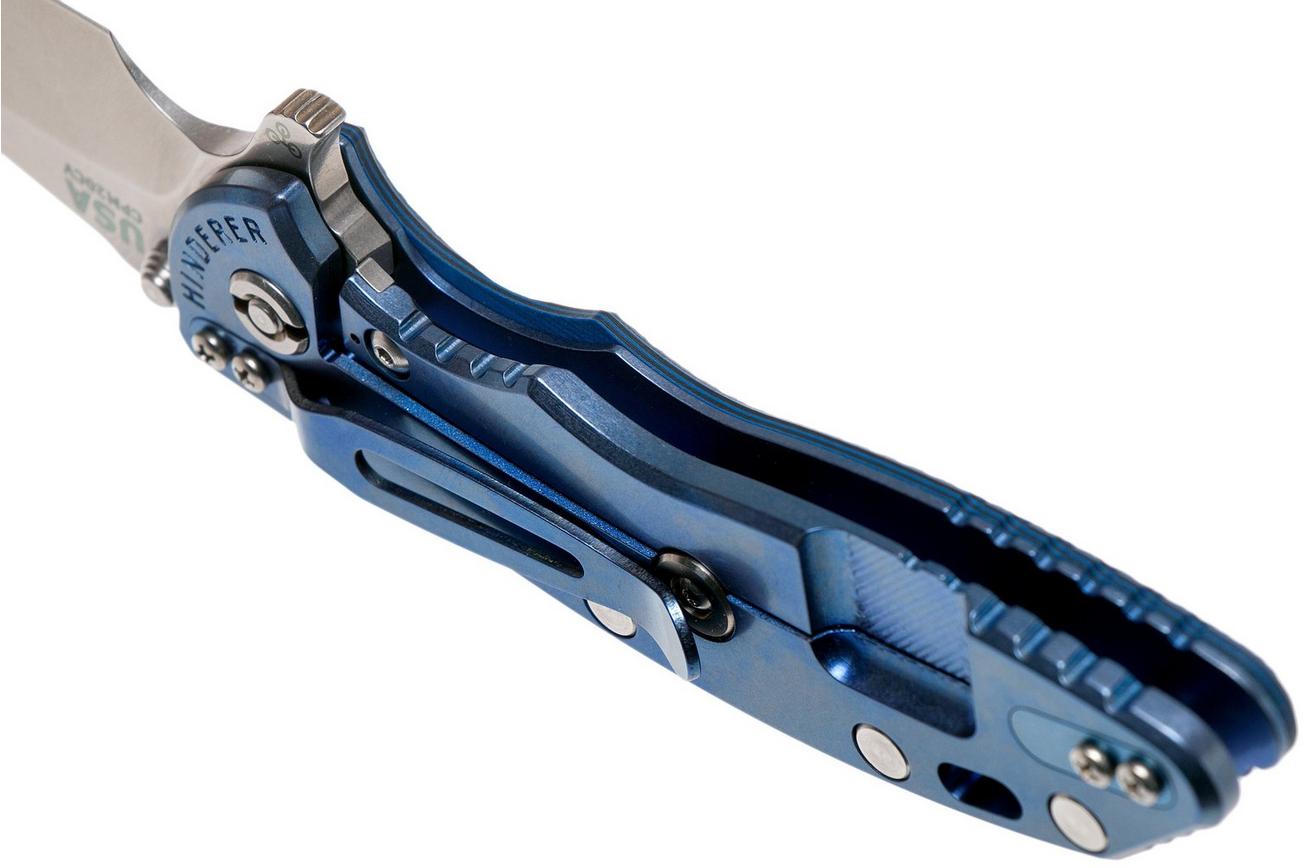 Rick Hinderer XM18 3.5” Recurve, CPM 20CV, Stonewash, Blue Black G10, zakmes