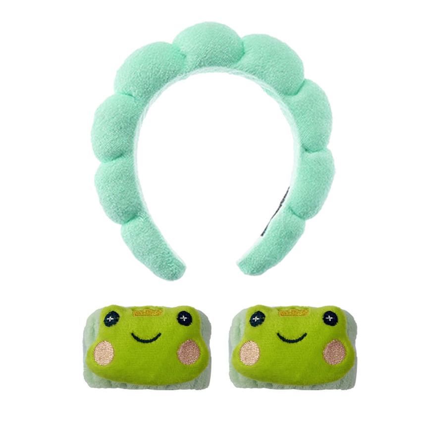 Bohod - Set van 3: effen gezichtsreiniger hoofdband + cartoon polsband