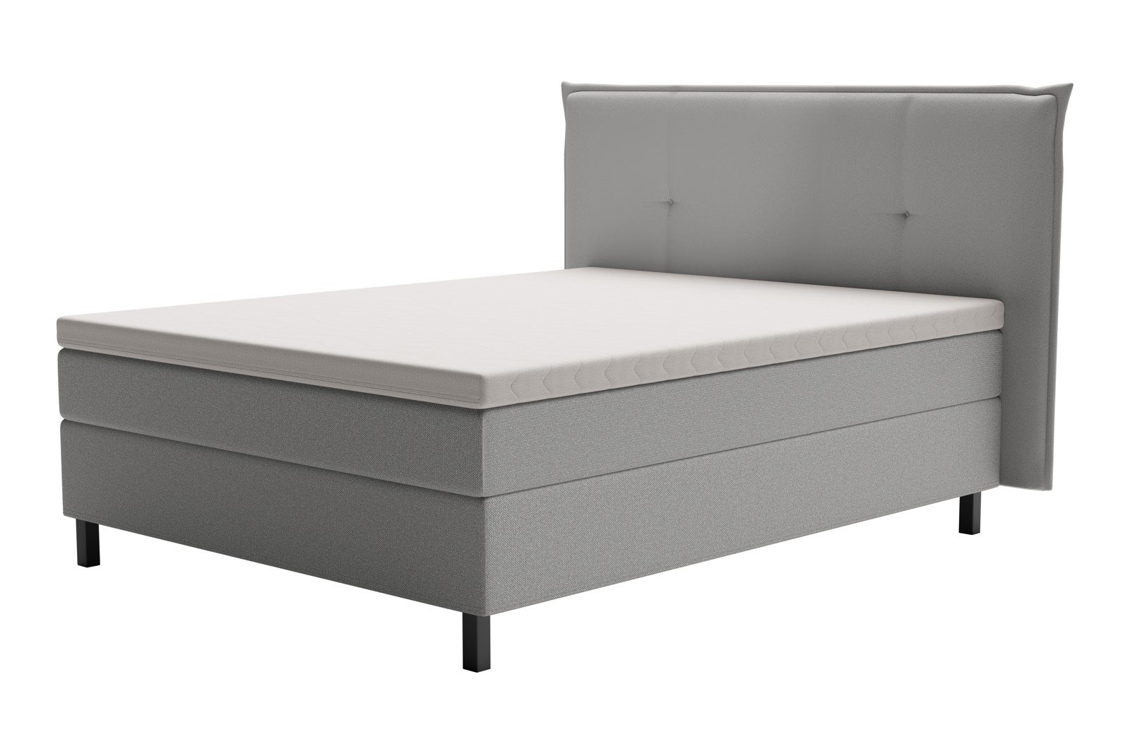 XOV Premium 15 Kontinentalseng 160x200 cm i tekstil Terranova 04 beige, medium/fast med Premium 15 overmadrass og sort firkantede ben, gavl selges separate