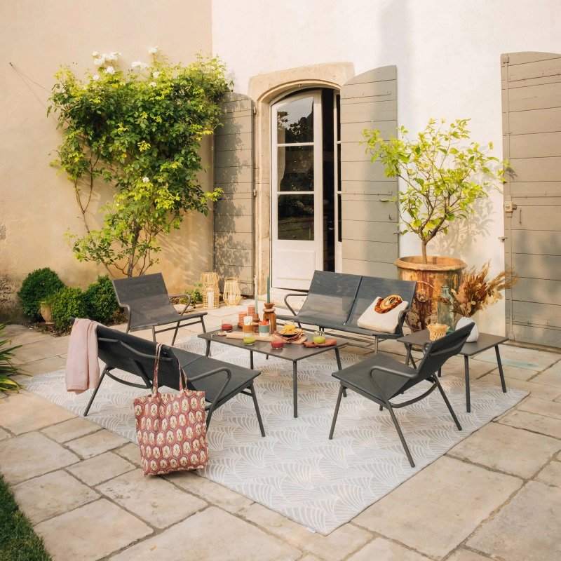Table basse carrée d'extérieur HORIZON - H 41 x L 59 x P 59 cm - Gris - Acier