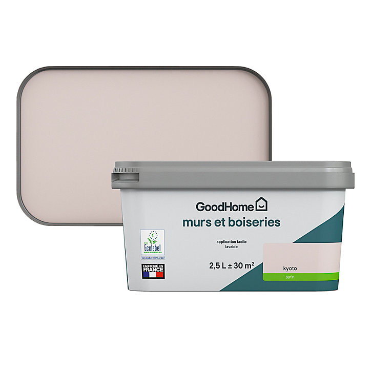 Peinture intérieure couleur murs et boiseries GoodHome Kyoto rose satin 2.5L