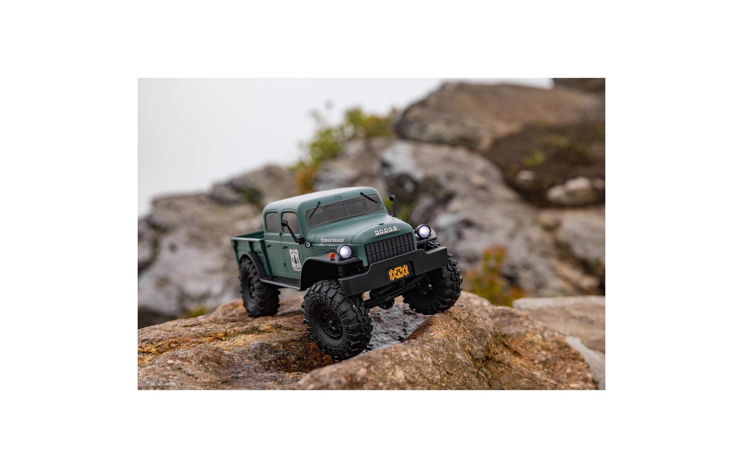 Scale Crawler SCX24 Dodge Power Wagon Grün, 1:24, RTR<br>Kleiner 4wd Rock Crawler mit 4-Türiger Powerwagon Karosserie