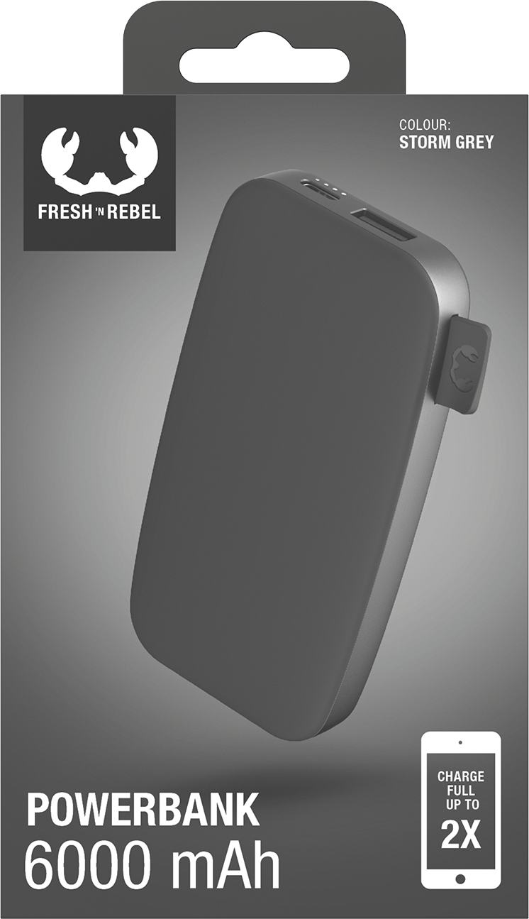 (6000mAh) USB C / USB A Powerbank Super Fast Charger Ladegerät (2PB6100SG) - Storm Grey