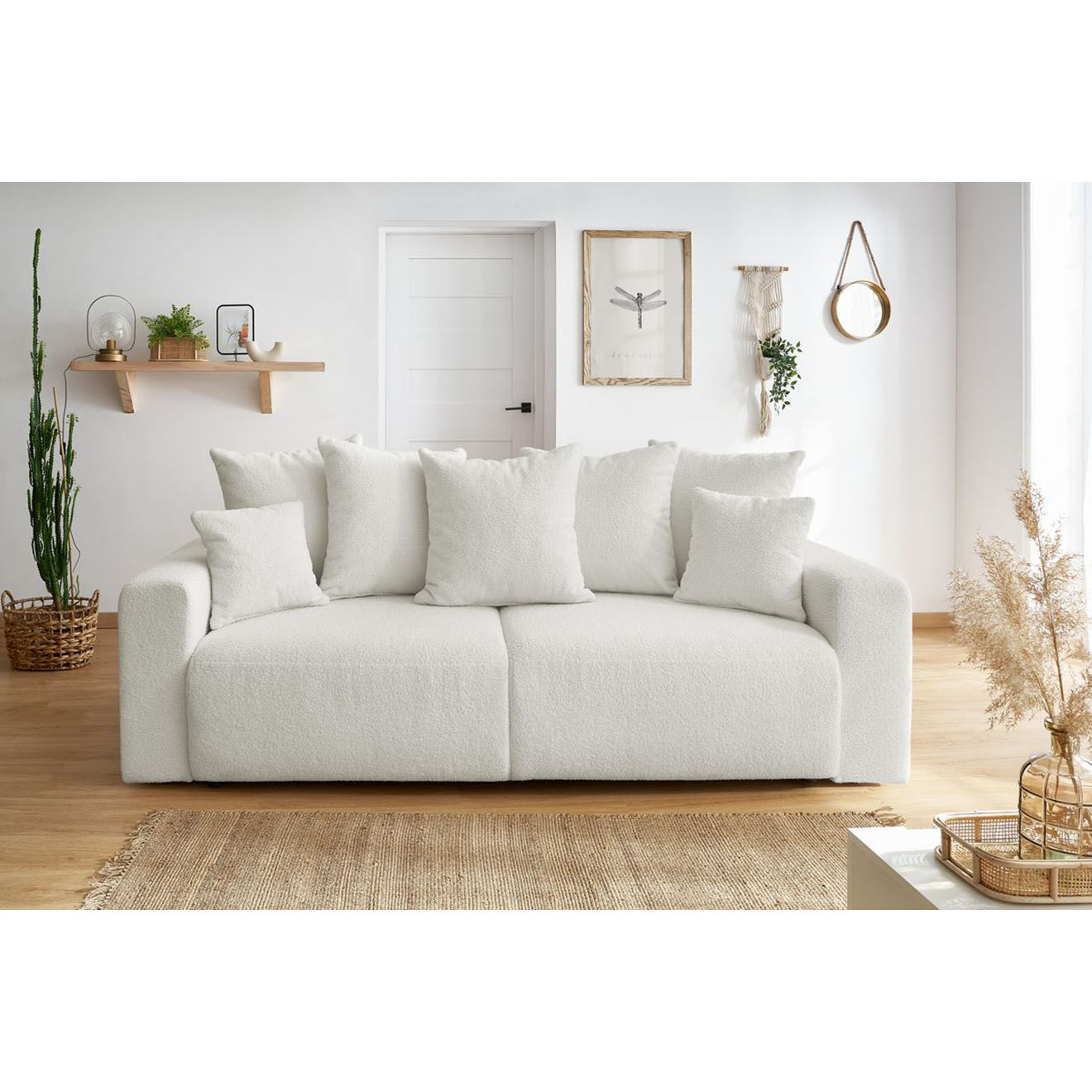 Bobochic Canapé 3 places convertible velours  Envy blanc - 245x102x88 cm