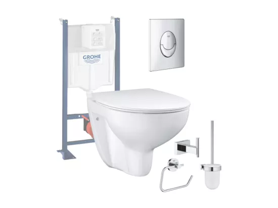 Pack WC sans bride Bau Ceramic avec abattant slim + Bâti support WC Rapid SL + plaque de commande Start chromé + Accessoires