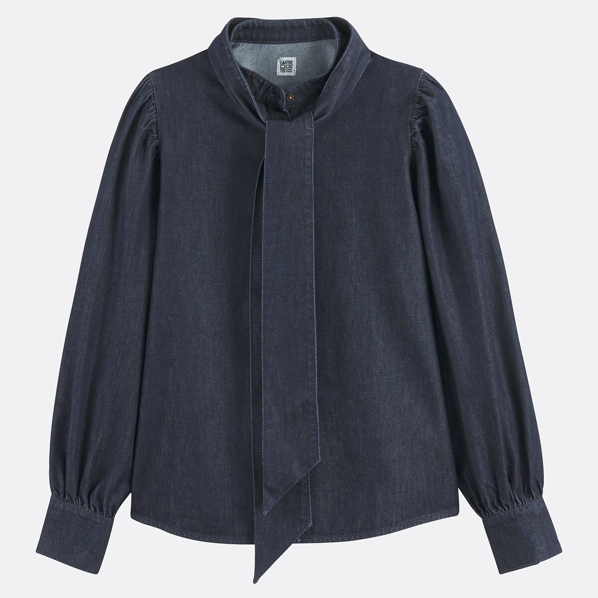 COLEÇÕES LA REDOUTE<br>Camisa jeans, gola Mao, lenço de pescoço removível