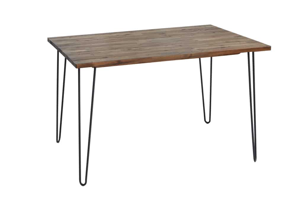 Massivholz Esstisch SCORPION 120cm braun Akazie schwarze Metallbeine Hairpin Legs Retro