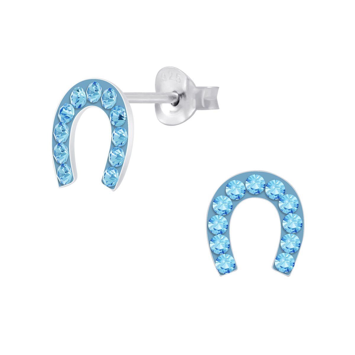 Boucles d'oreilles fer à cheval bleu en argent 925