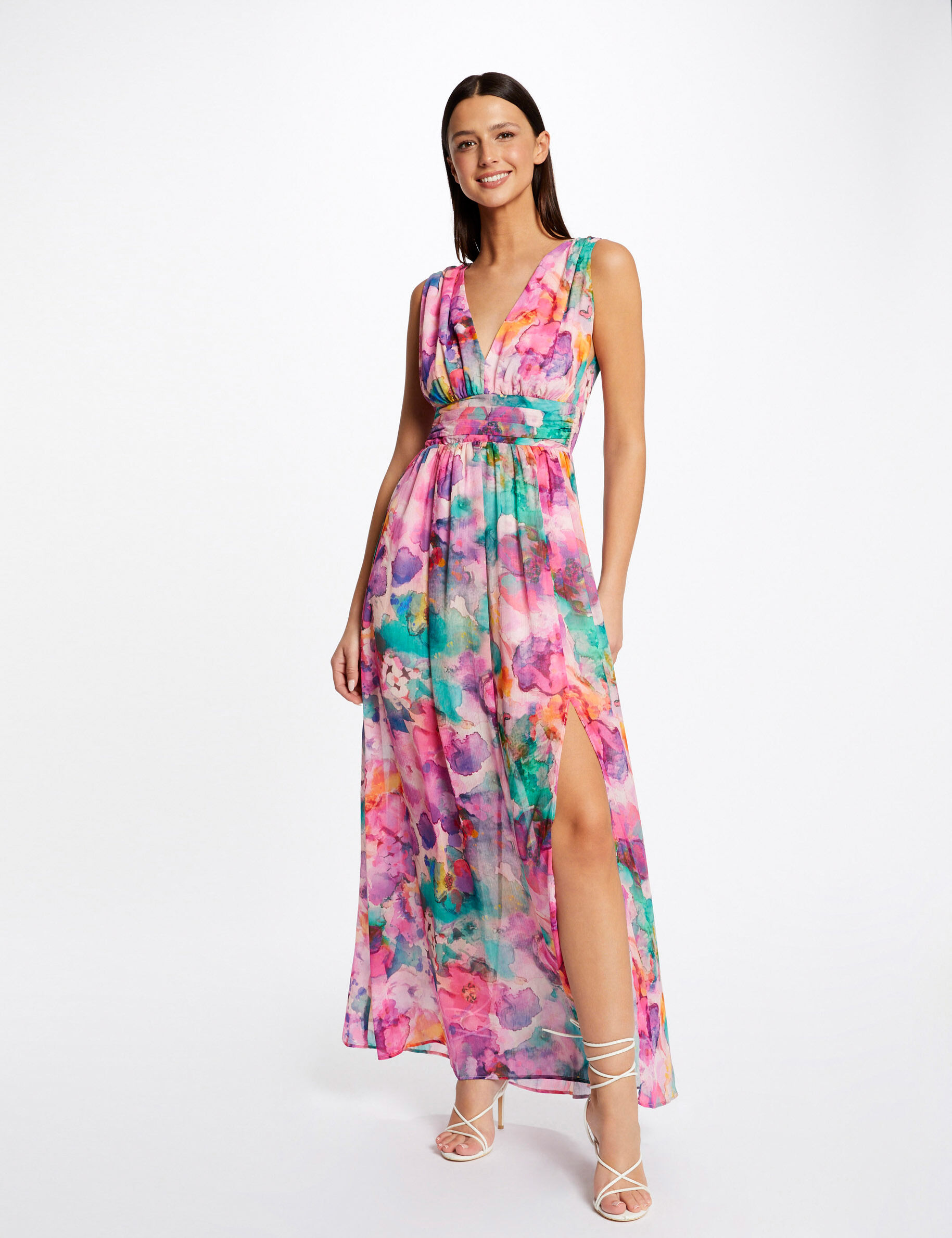 Robe longue cintrée imprimé floral multico femme - multico