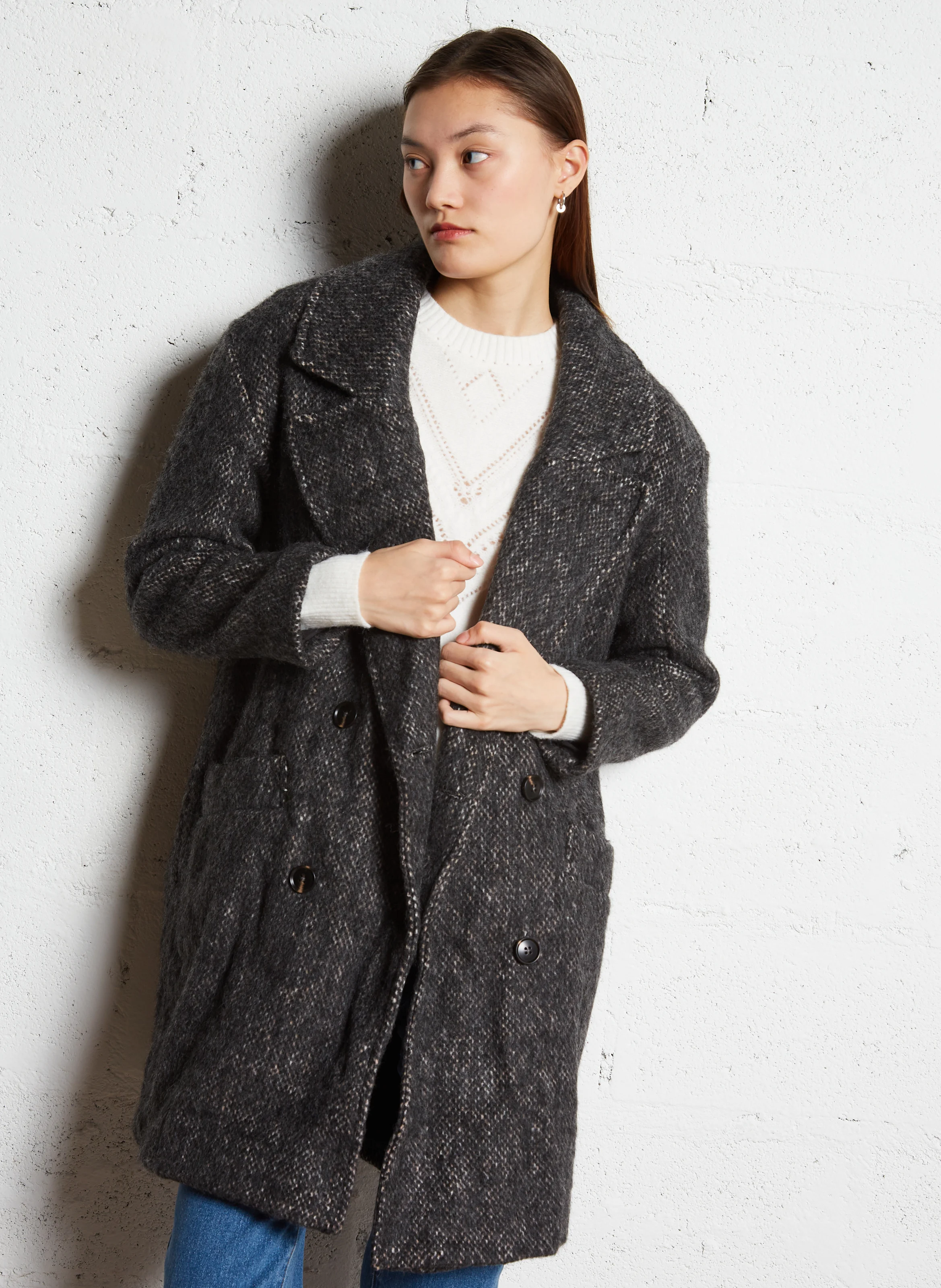 NAELIS - Manteau col tailleur| Gris