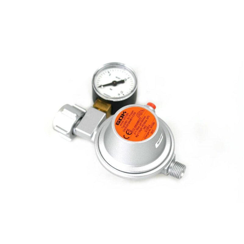 GOK Gasdruckregler 50mbar - 1,5kg/h G.12 > G 1/4' LH mit Manometer