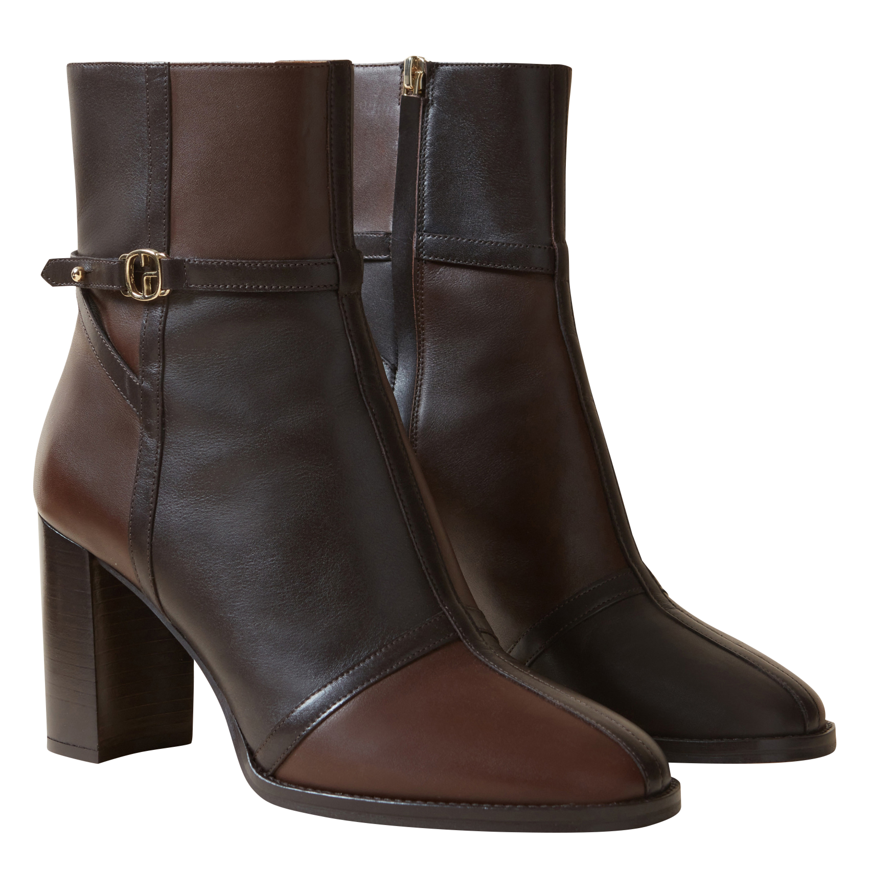 Bottines en cuir vernis patchwork | Marron