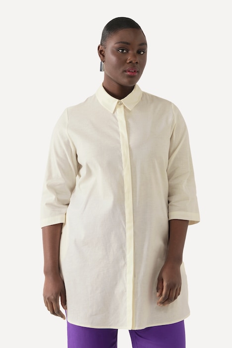 Bluse, Leinenmix, A-Linie, Hemdkragen, 3/4-Arm