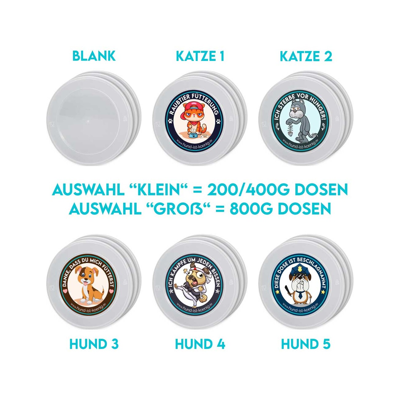 HUND IST KÖNIG Dosendeckel, Deckel für Dosen halten Tierfutter frisch, schließen Gerüche ein - 400g / 200g