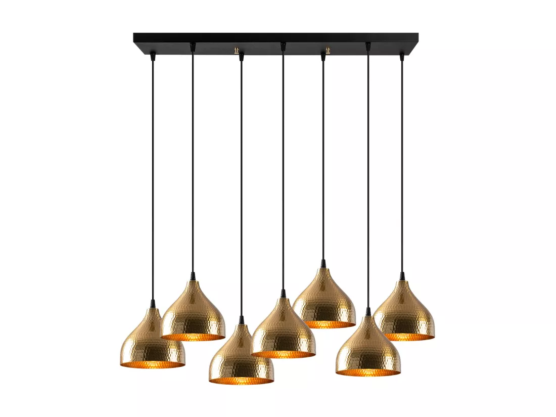 Lustre en métal à hauteur réglable - 7 abat-jours - L. 88 x H. 114 cm - Doré et noir - SONITI