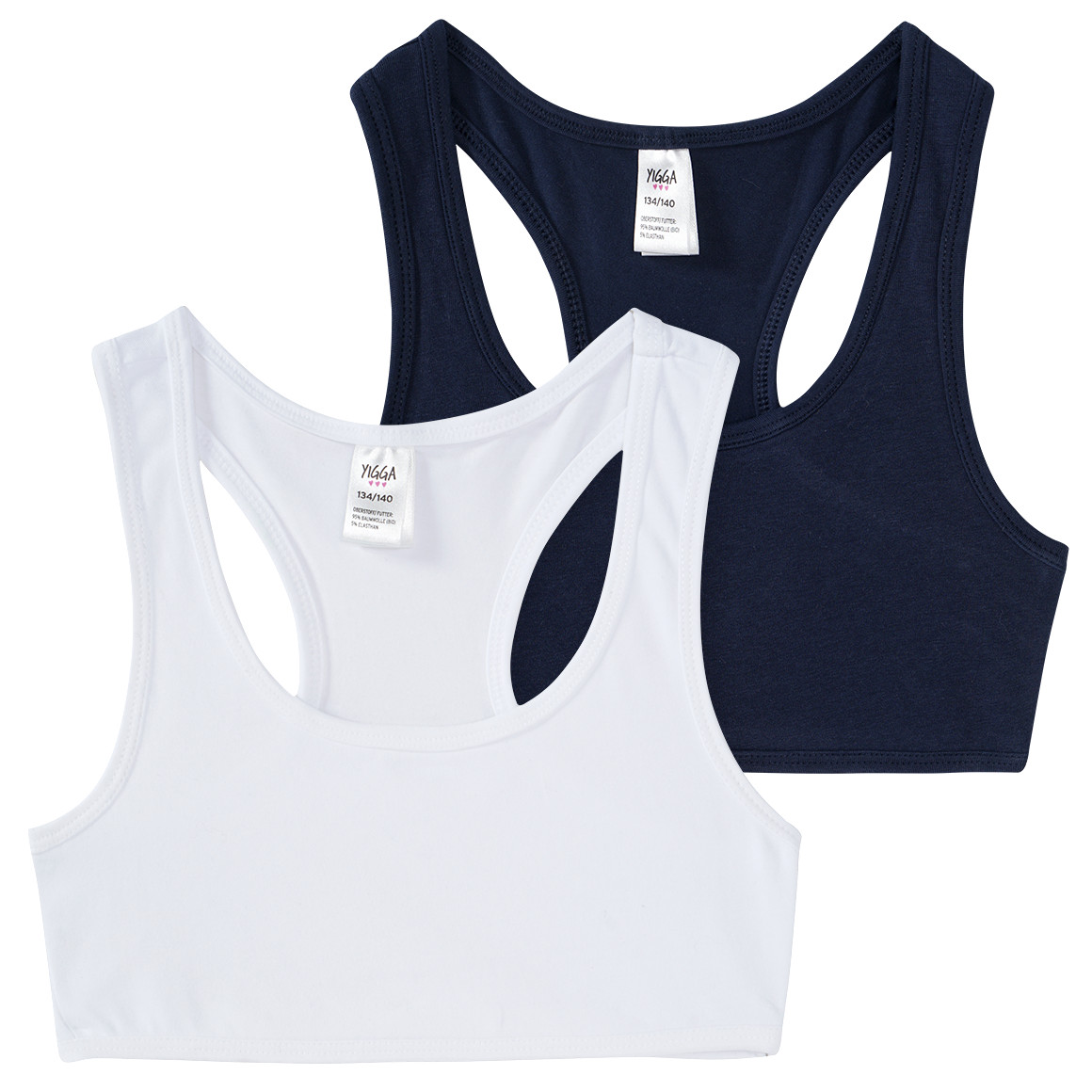 Yigga 2 Mädchen Bustiers mit Bio-Baumwolle weiss / dunkelblau
