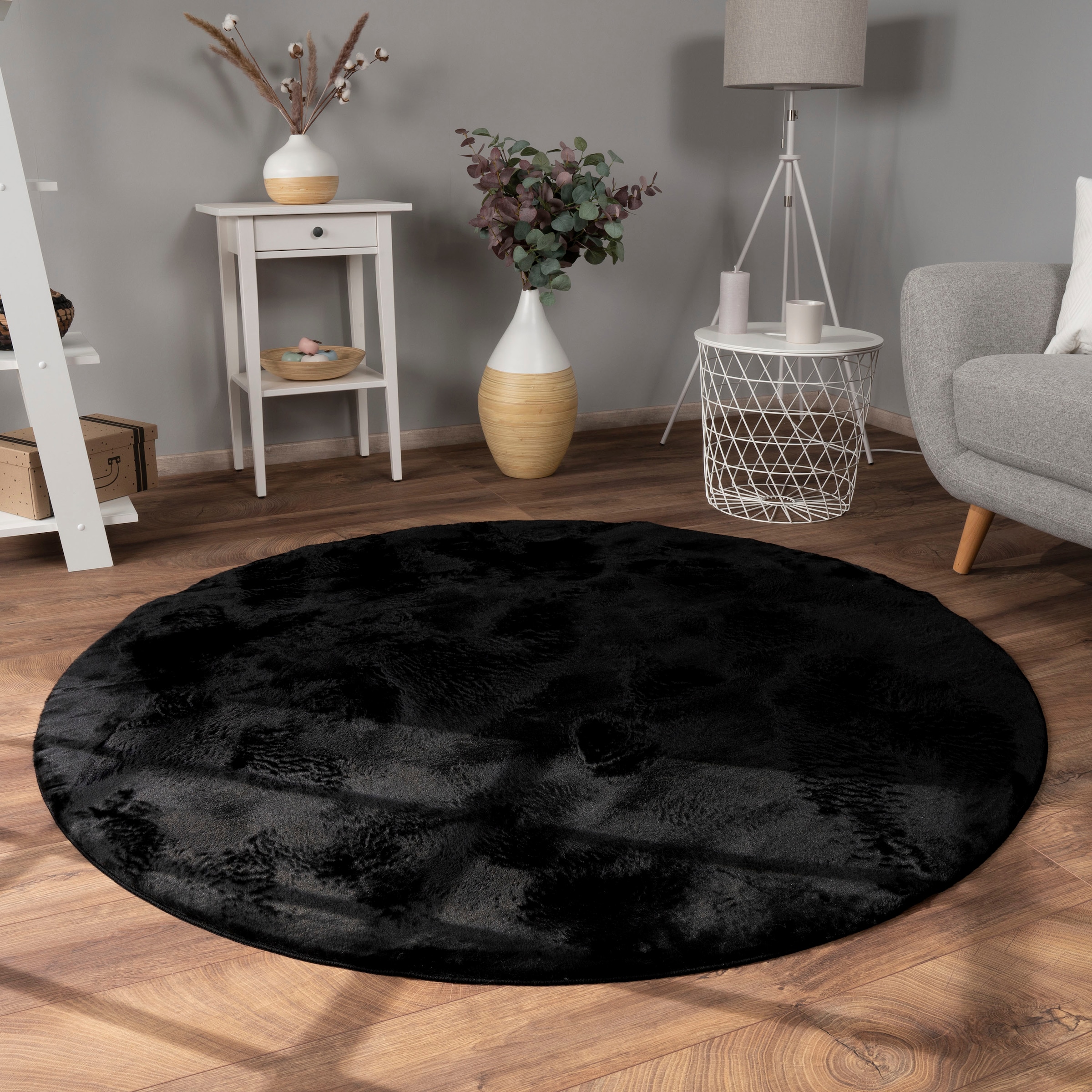 Paco Home Fellteppich »Kunstfell Soft 380« rund 14 mm Höhe Langflor, Kuschelteppich - besonders weich, Uni-Farben