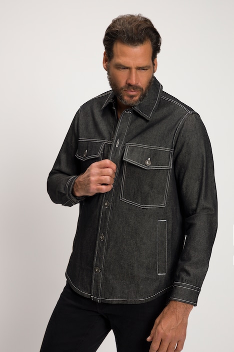 Hemd, Denim, Overshirt, Langarm, Kent Kragen, Raw Denim