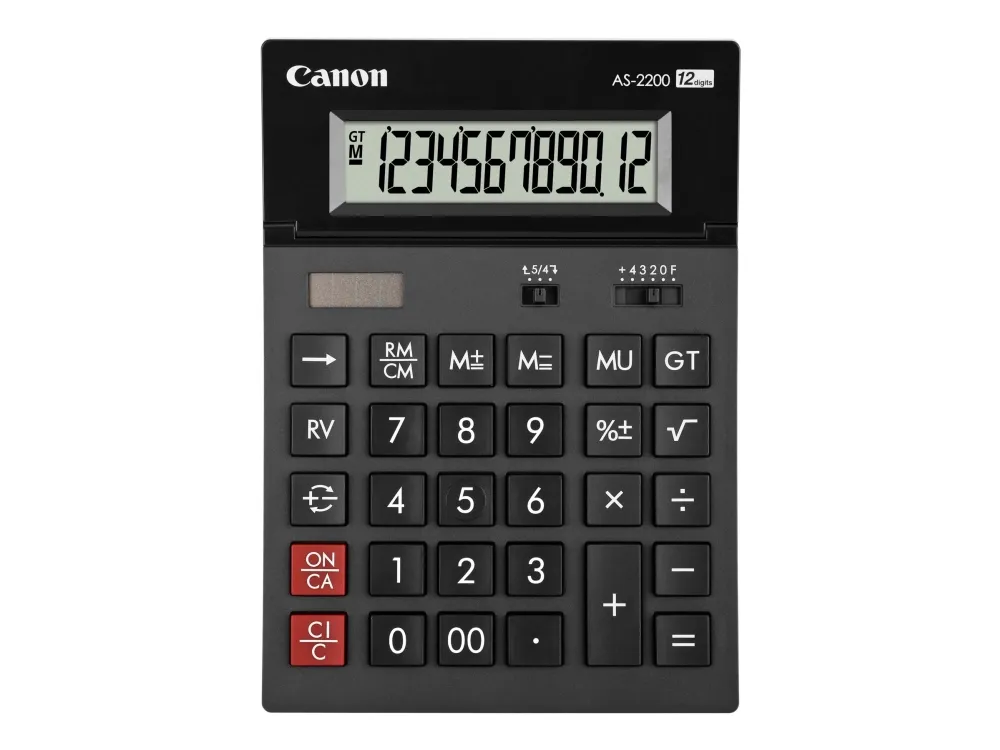 Regnemaskine Canon AS-2200 bordmodel - 12 cifre - solpanel - batteri - mørkegrå
