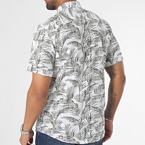 Chemise Manches Courtes Blanc Vert Floral