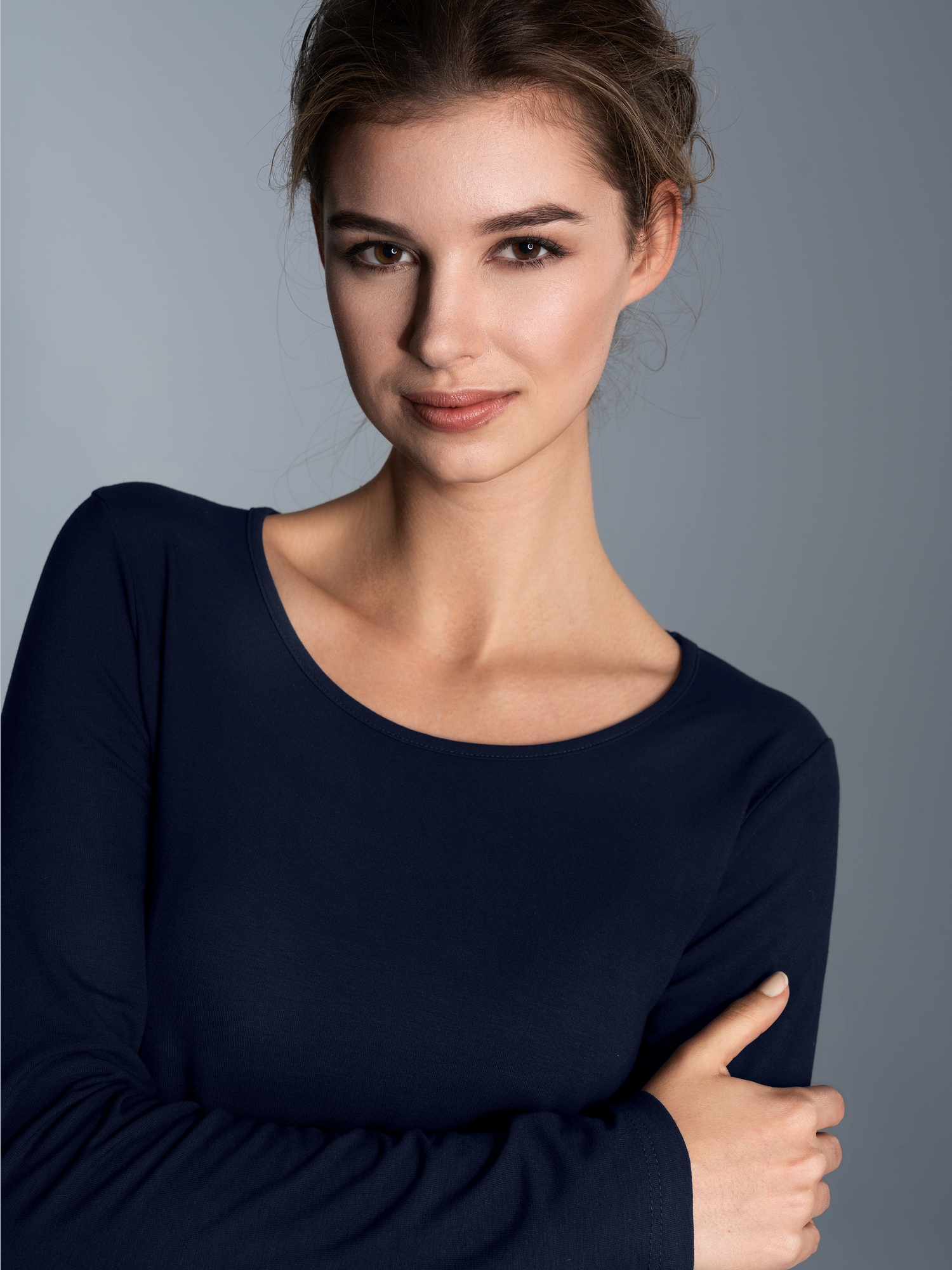 Shirt aus Viskose Langarm Navy