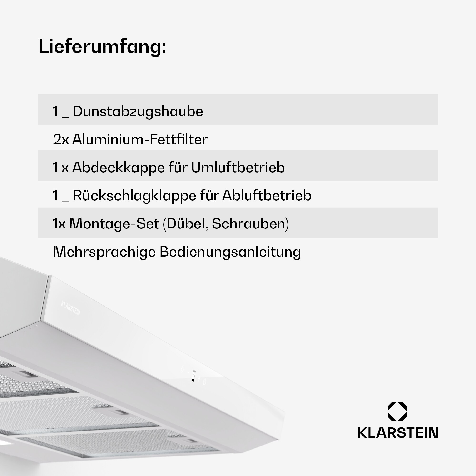 Contempo Neo Unterbauhaube Abluft/Umluft 175 m³/h Abluftleistung SenseControl integrierte Touch-Steuerung Edelstahl / Acrylglasfront