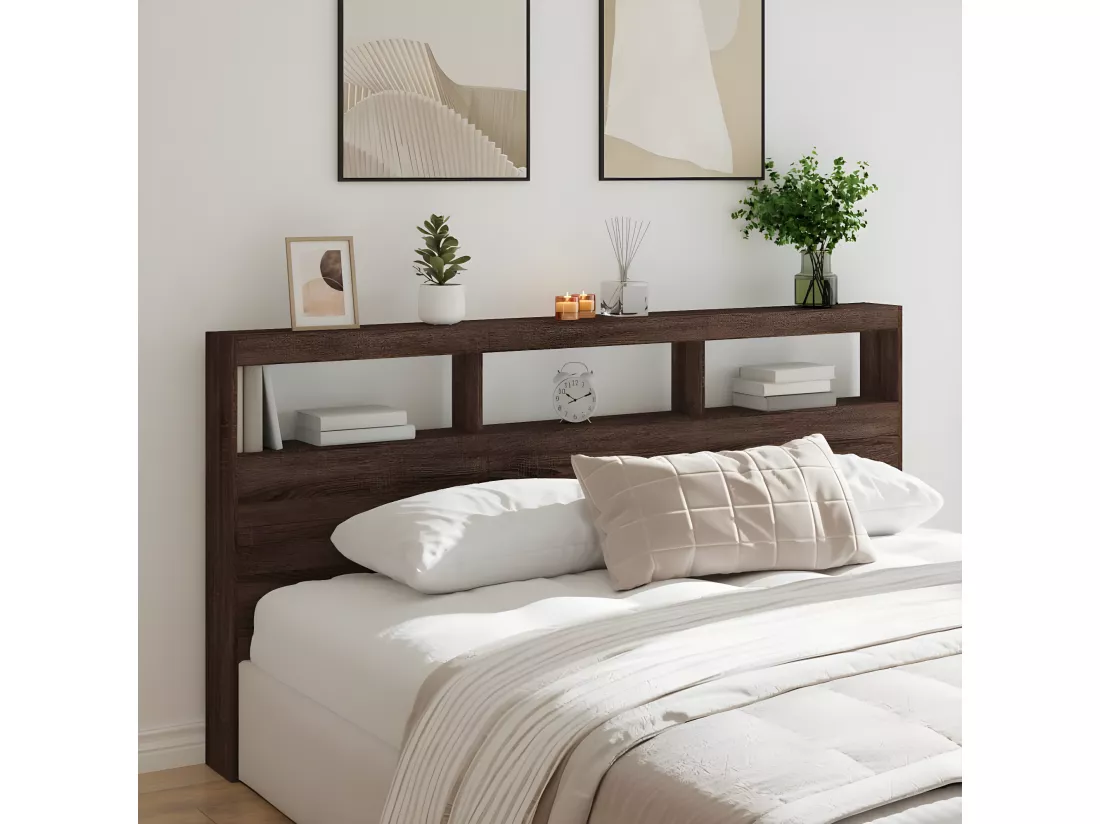 Armoire tête de lit avec LED chêne marron 200x17x102 cm